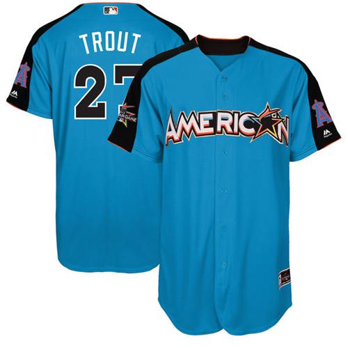 Angels #27 Mike Trout Blue All-Star American League Stitched Youth MLB Jersey